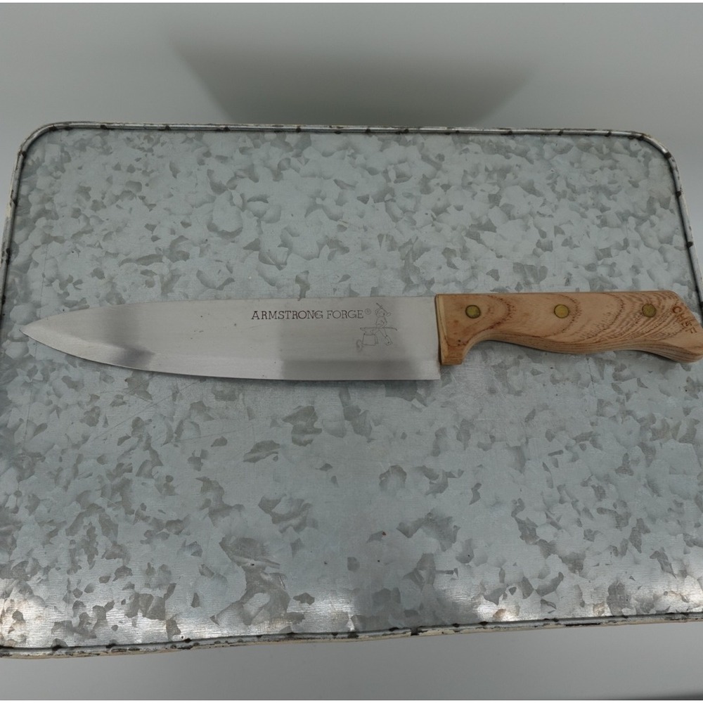 Vintage Armstrong Forge 8" Chef Knife Stainless Steel Wood Handle Brass Rivets